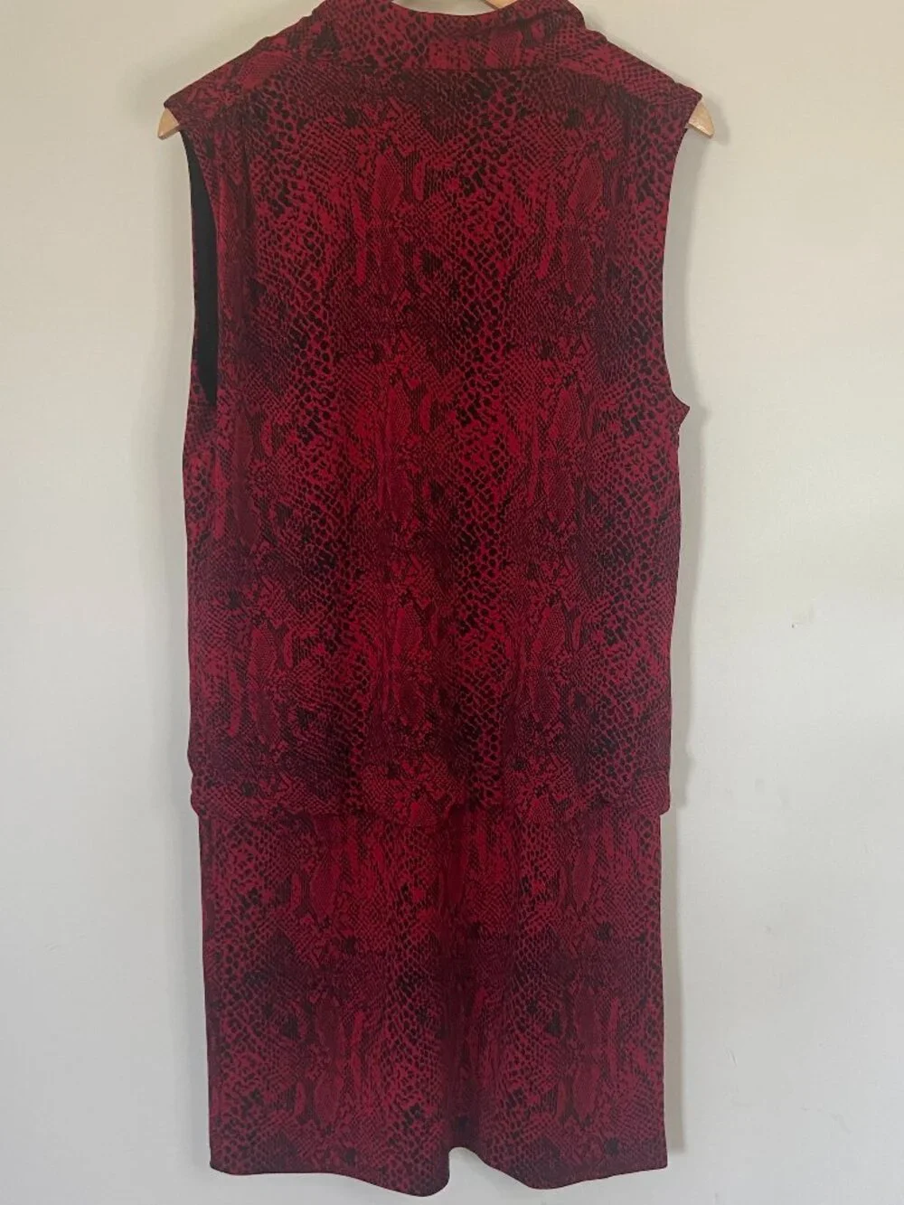 Michael Kors Women's Red Black Cowl Neck Snakeskin Print Knee Length Dress  L